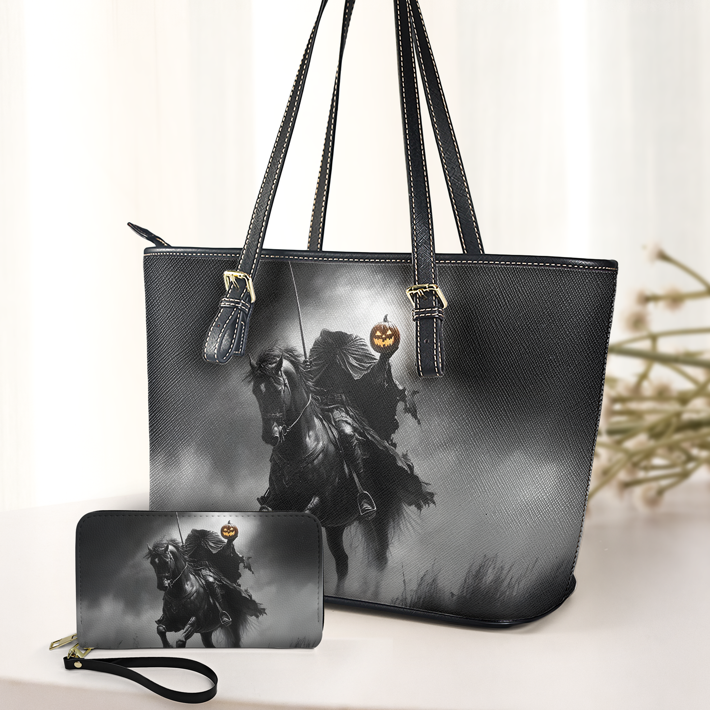 Headless Horseman Halloween Leather Handbag & Wallet Set – Gothic Horror Style