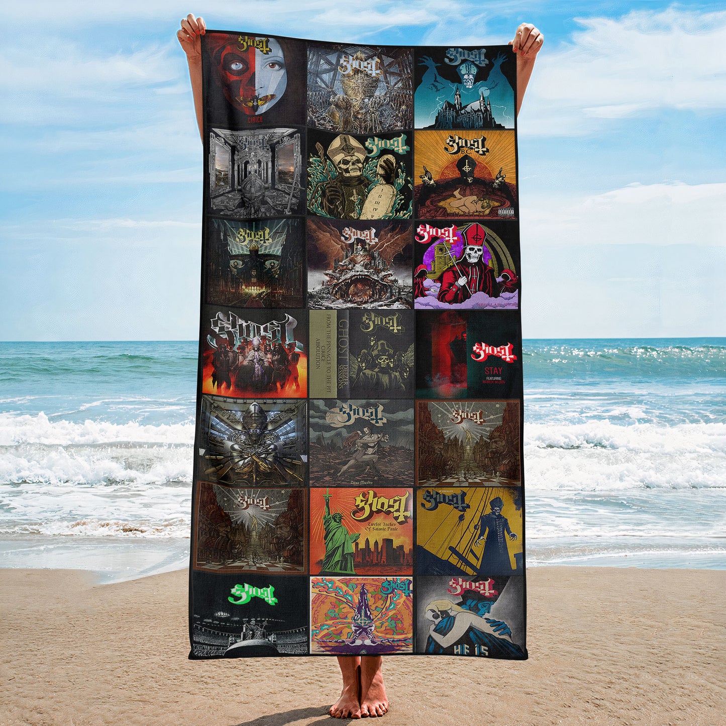 Ghost Beach Towel – Album Cover Collage Classic Rock Towel