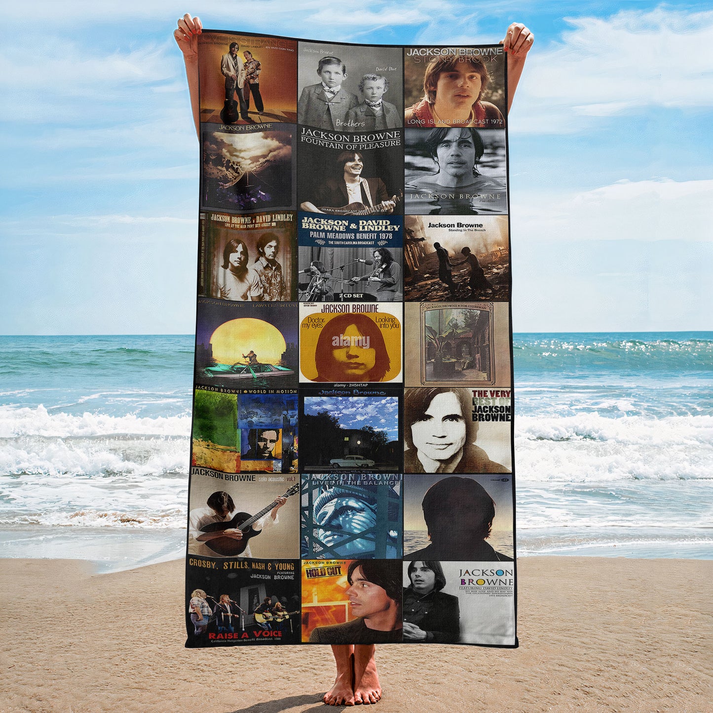 Jackson Browne Beach Towel – Album Cover Collage Classic Rock Towel