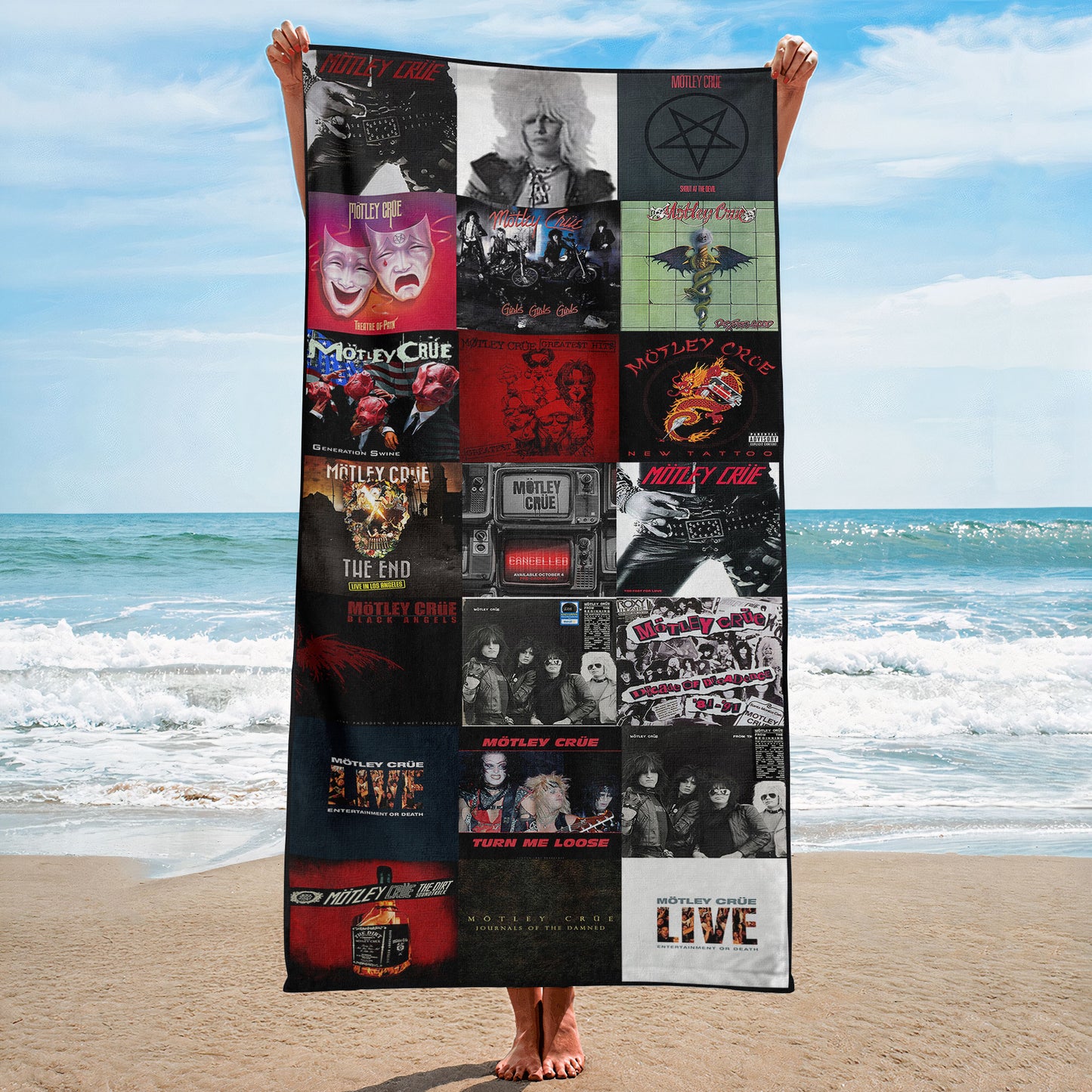 Mötley Crüe Beach Towel – Album Cover Collage Heavy Meatal Towel