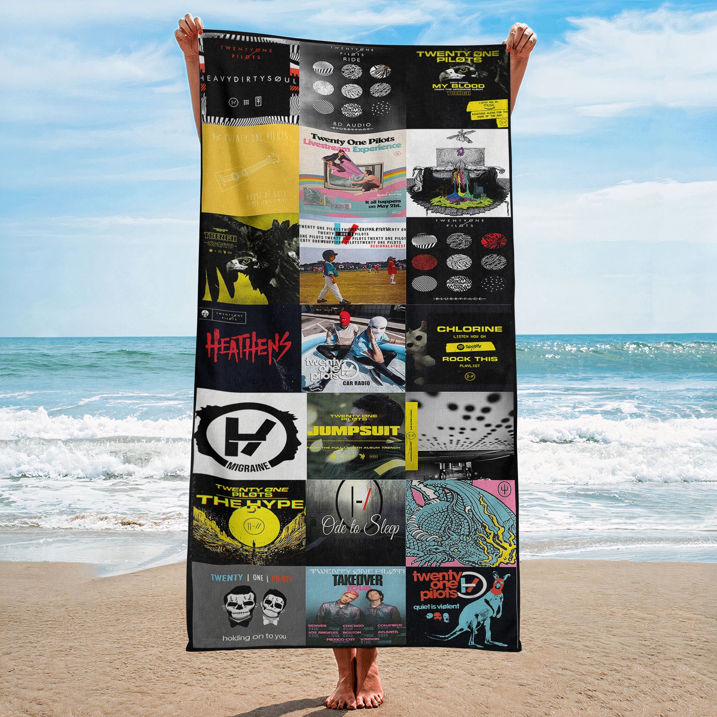 Twenty One Pilots Beach Towel – Album Cover Collage Classic Rock Towel