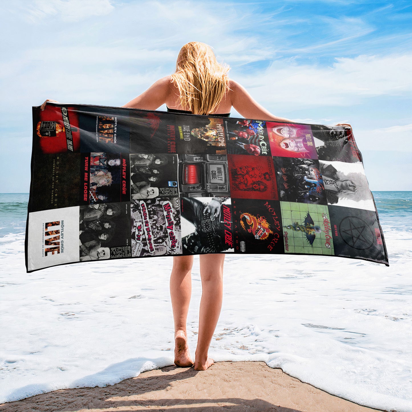 Mötley Crüe Beach Towel – Album Cover Collage Heavy Meatal Towel