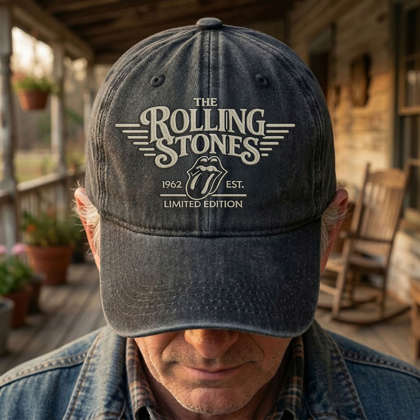 The Rolling Stones Tongue Logo Est 1962 Denim Cap – Retro Vintage Dad Cap Gift For Dad (With Box)