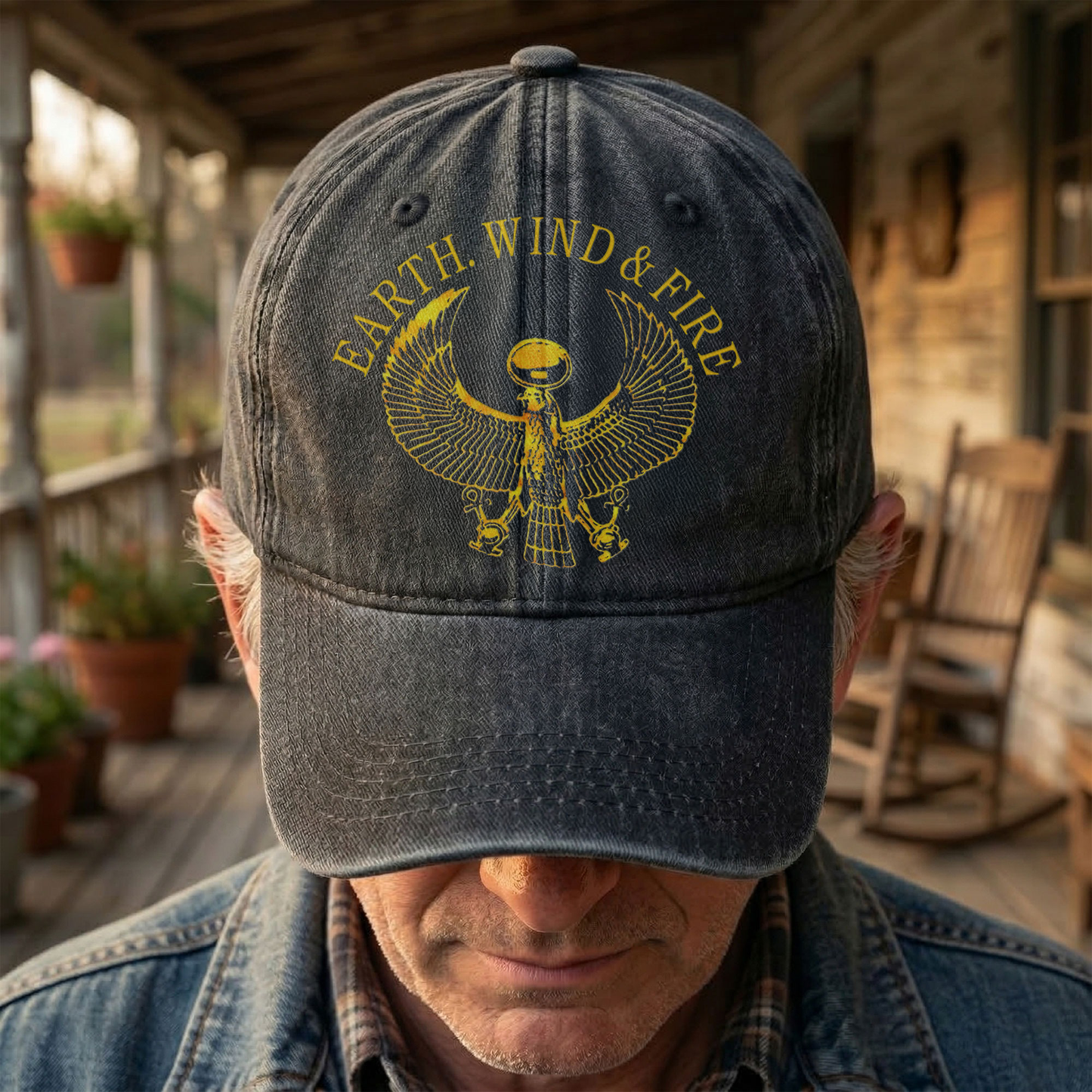 Earth Wind Fire Vintage Gold Egyptian Falcon Logo Denim Cap – Retro Vintage Dad Cap Gift For Dad (With Box)