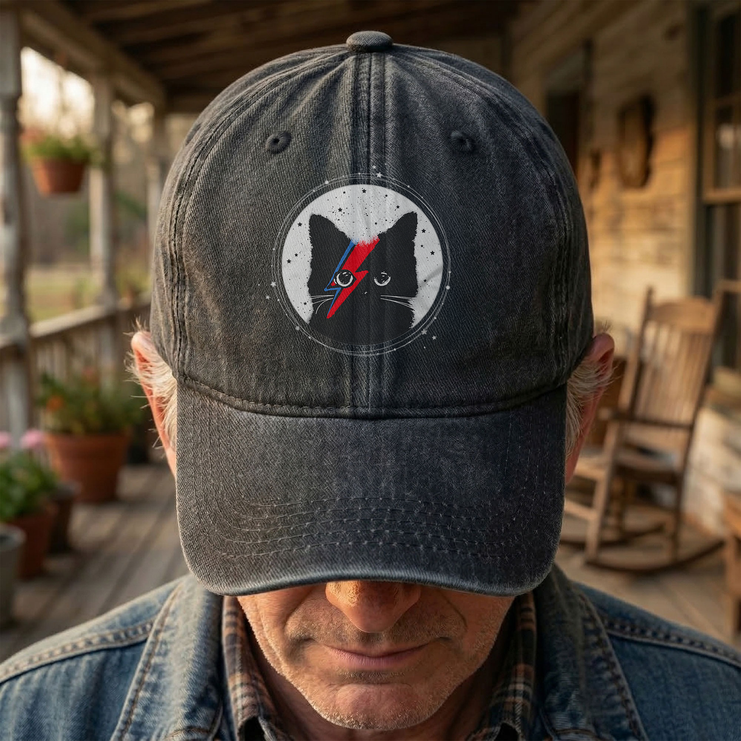 Ziggy Stardust Cat David Bowie Vintage Denim Cap – Retro Music David Bowie Cap Gift For Dad (With Box)