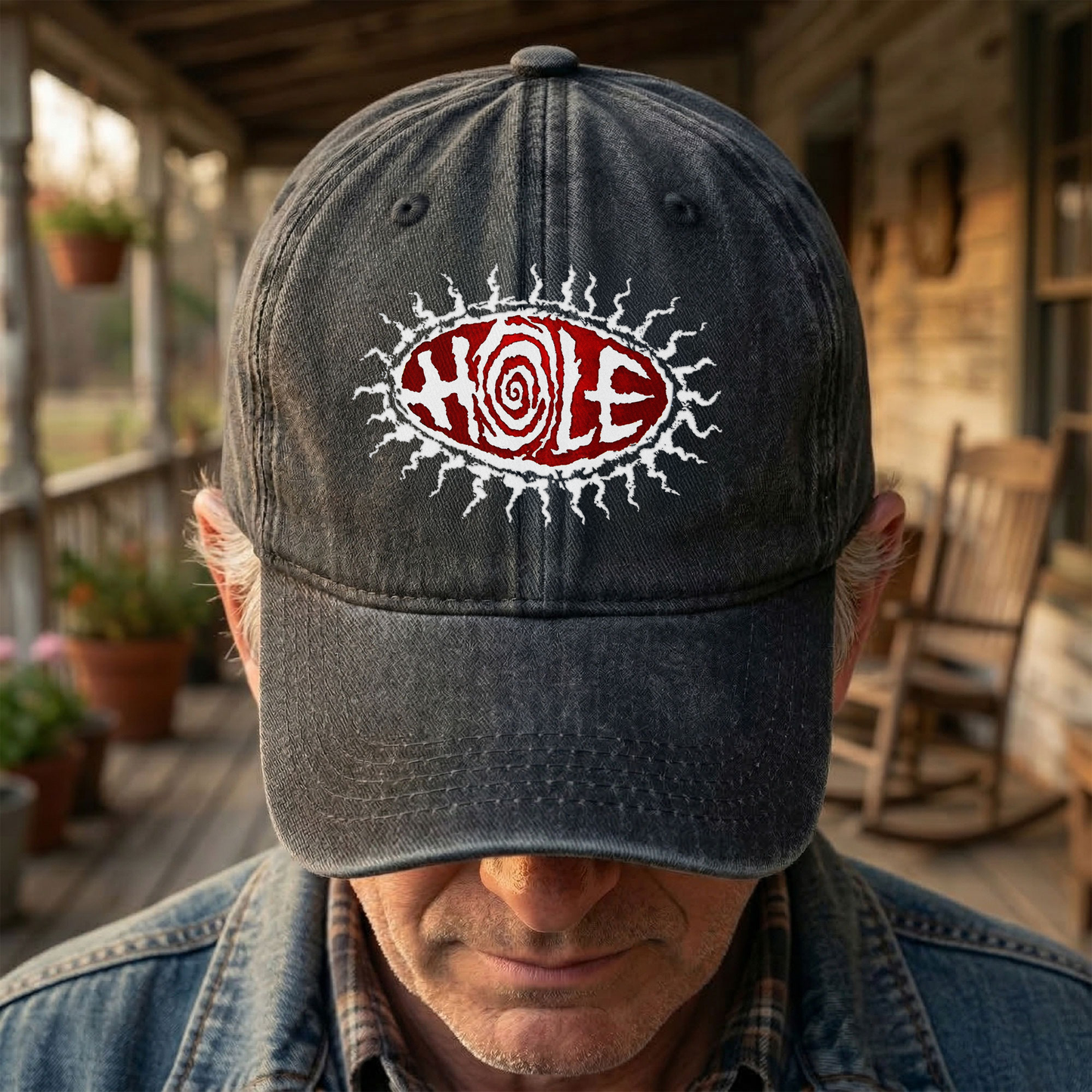 Hole Band Eyeball Denim Cap – Vintage Hole Band Album Merch Gift for Dad (With Box)