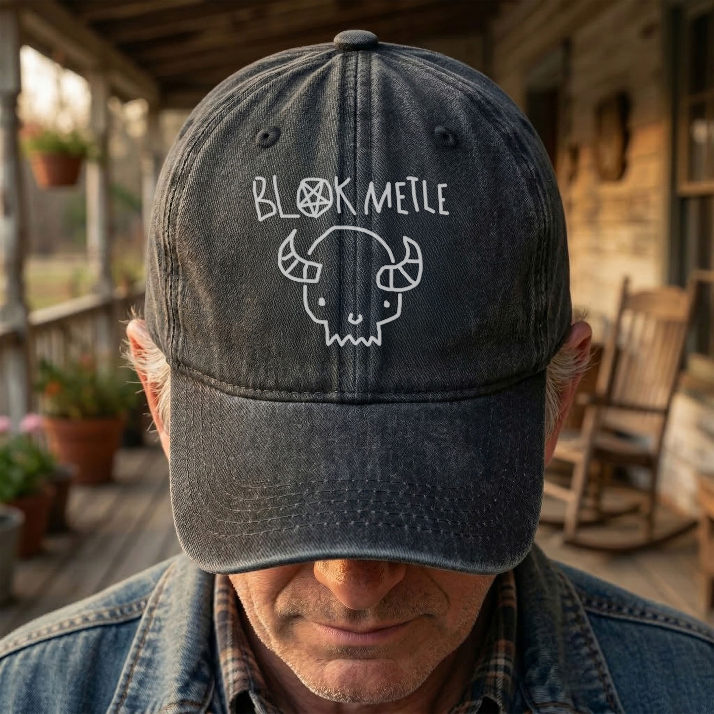 Death Metal Skull Blak Metle Denim Cap – Heavy Metal Emo Dad Cap Gift For Dad (With Box)