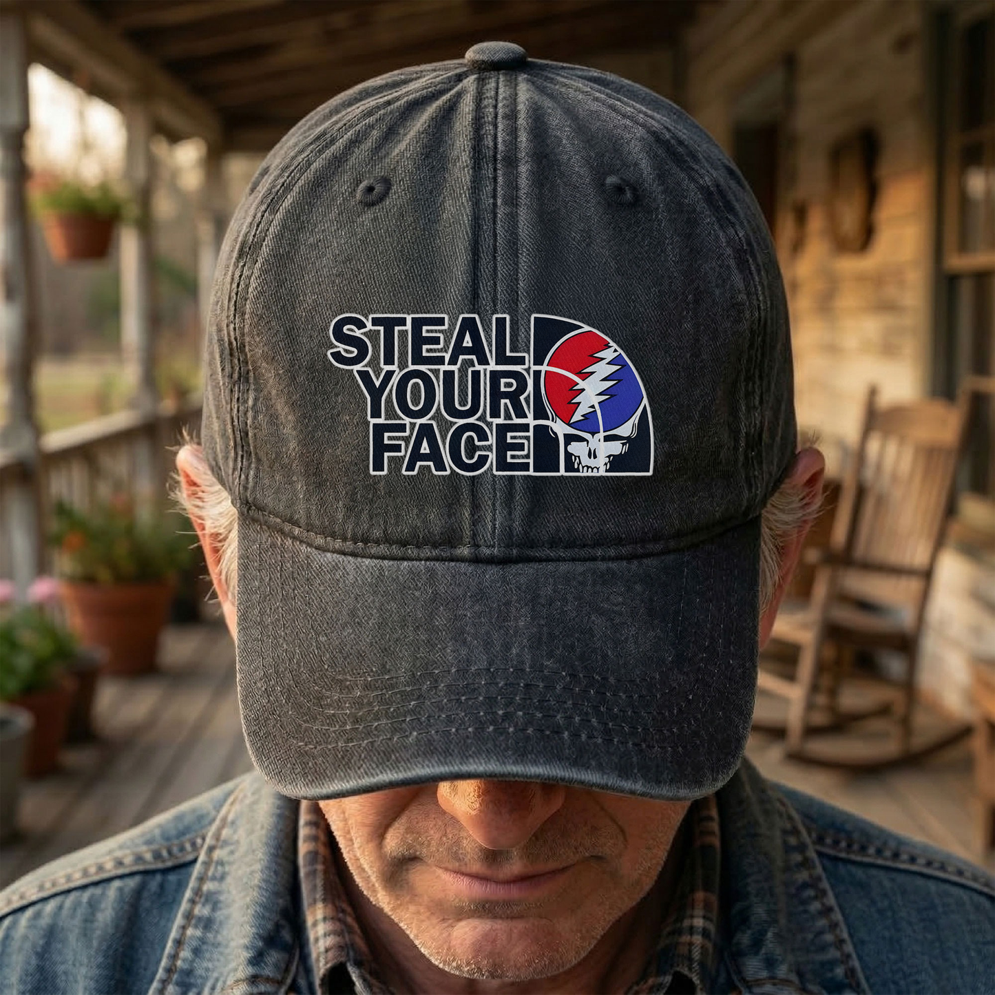 Steal Your Face Denim Cap – Retro Grateful Dead Skull Dad Hat (With Box)