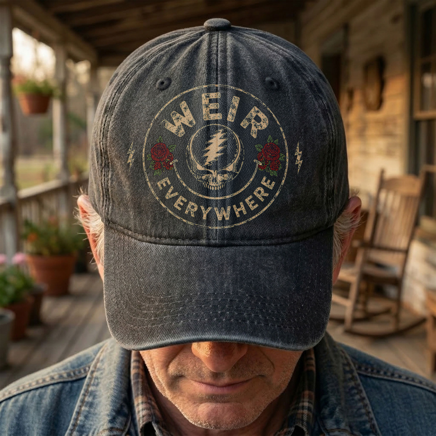 Grateful Dead Weir Everywhere Steal Your Face Bob Weir Denim Cap – Retro Vintage Dad Cap Gift For Dad (With Box)