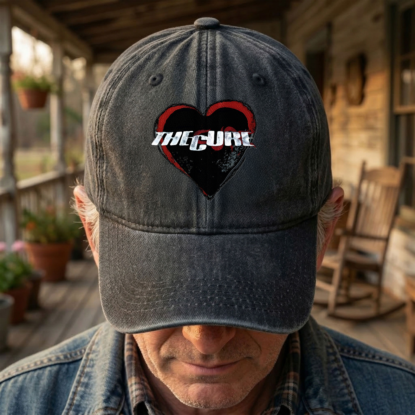 The Cure Heart Logo Denim Cap – Vintage The Cure Band Album Merch Gift for Dad (With Box)