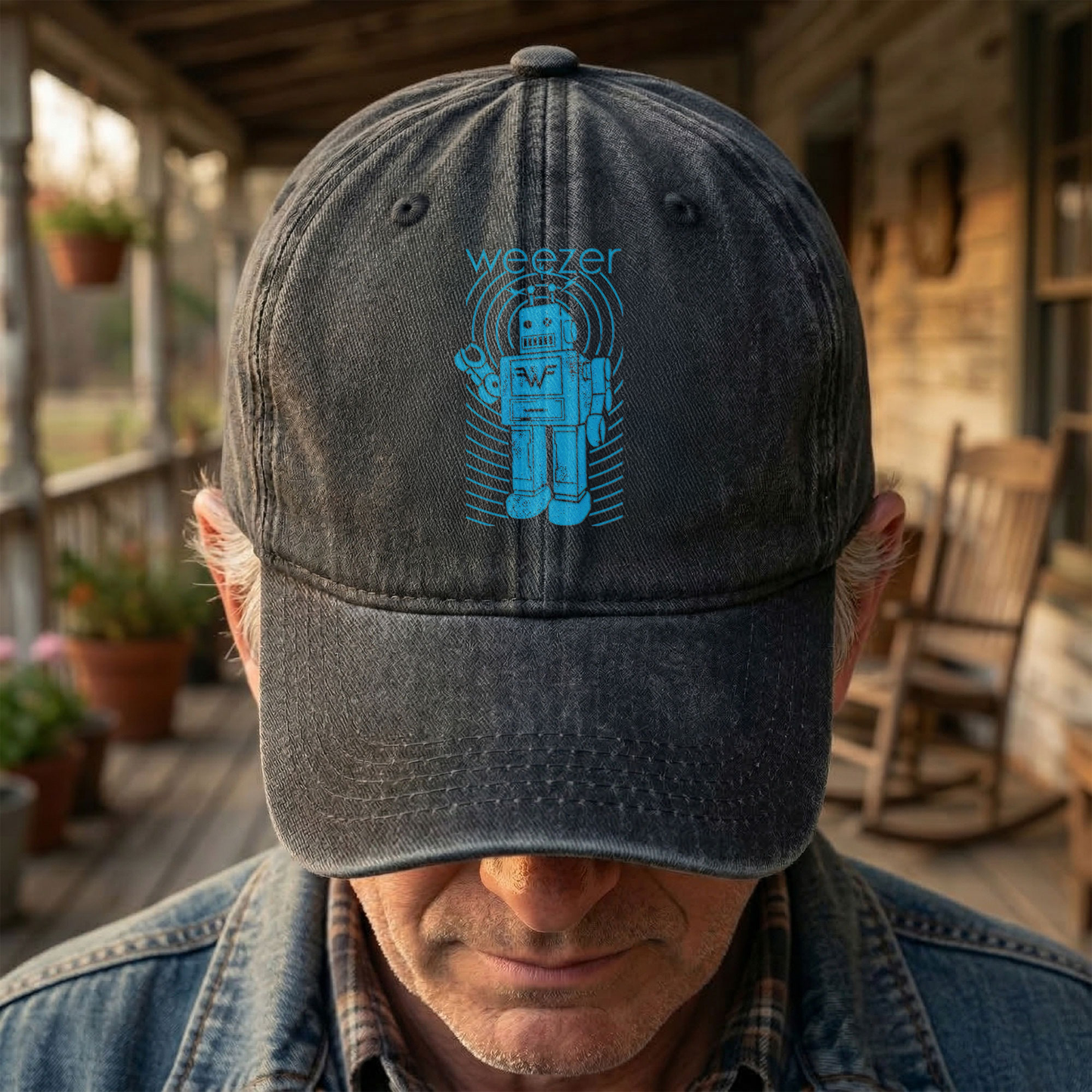 Weezer Rock Band Robot Logo Vintage Denim Cap – Retro  Weezer Band Cap Gift For Dad (With Box)