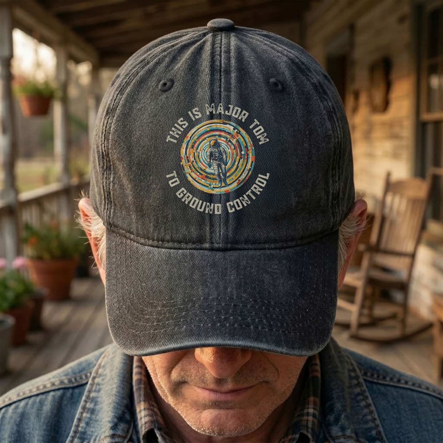 David Bowie This is Major Tom to Ground Control Denim Cap – Retro Punk Rock Music Fan Cap Gift For Dad (With Box)