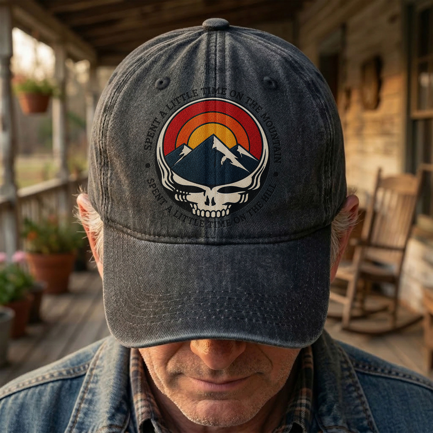 Grateful Dead Stealie Franklin's Tower Spent A Little Time On The Mountain Music Merch Denim Cap – Retro Vintage Dad Cap Gift For Dad (With Box)