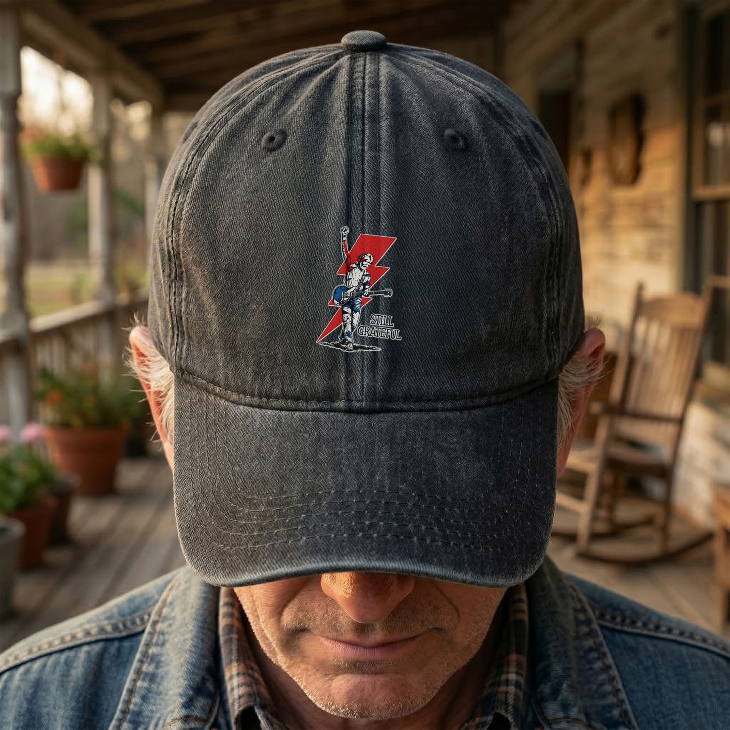 Still Grateful Lightning Guitar Dad Hat – Vintage Rock Spirit Cap