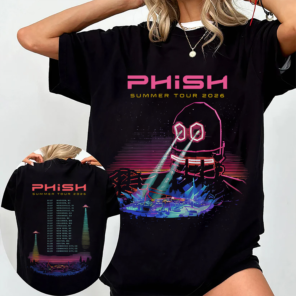 Phish Summer Tour 2026 Graphic T-Shirt – Neon Psychedelic Concert Style Unisex Tee