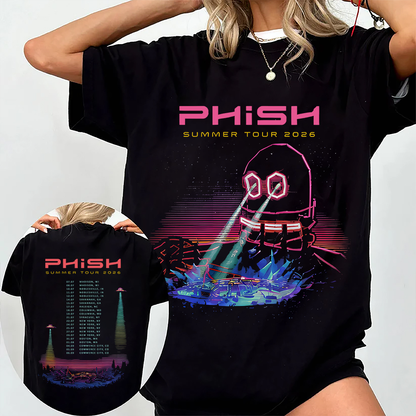 Phish Summer Tour 2026 Graphic T-Shirt – Neon Psychedelic Concert Style Unisex Tee