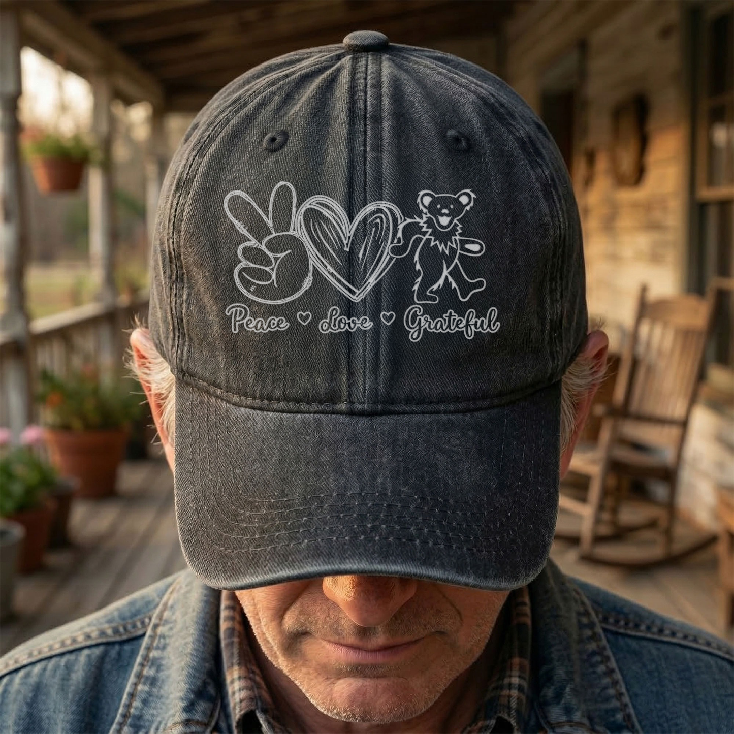 Peace Love Grateful Dancing Bear Vintage Denim Cap – Retro Grateful Dead Band Cap Gift For Dad (With Box)