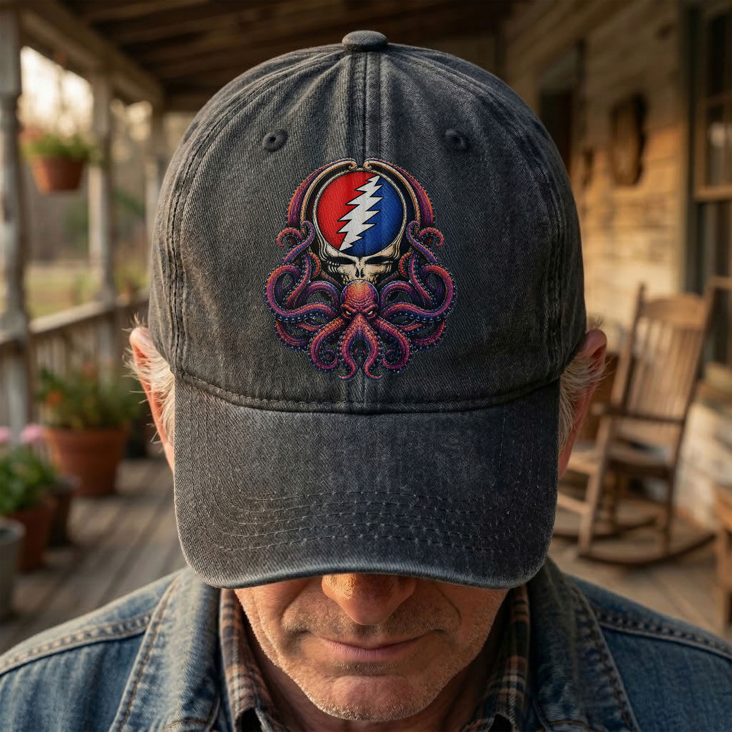 Grateful Dead Octopus Kraken Steal Your Face Lightning Skull Denim Cap – Retro Vintage Dad Cap Gift For Dad (With Box)