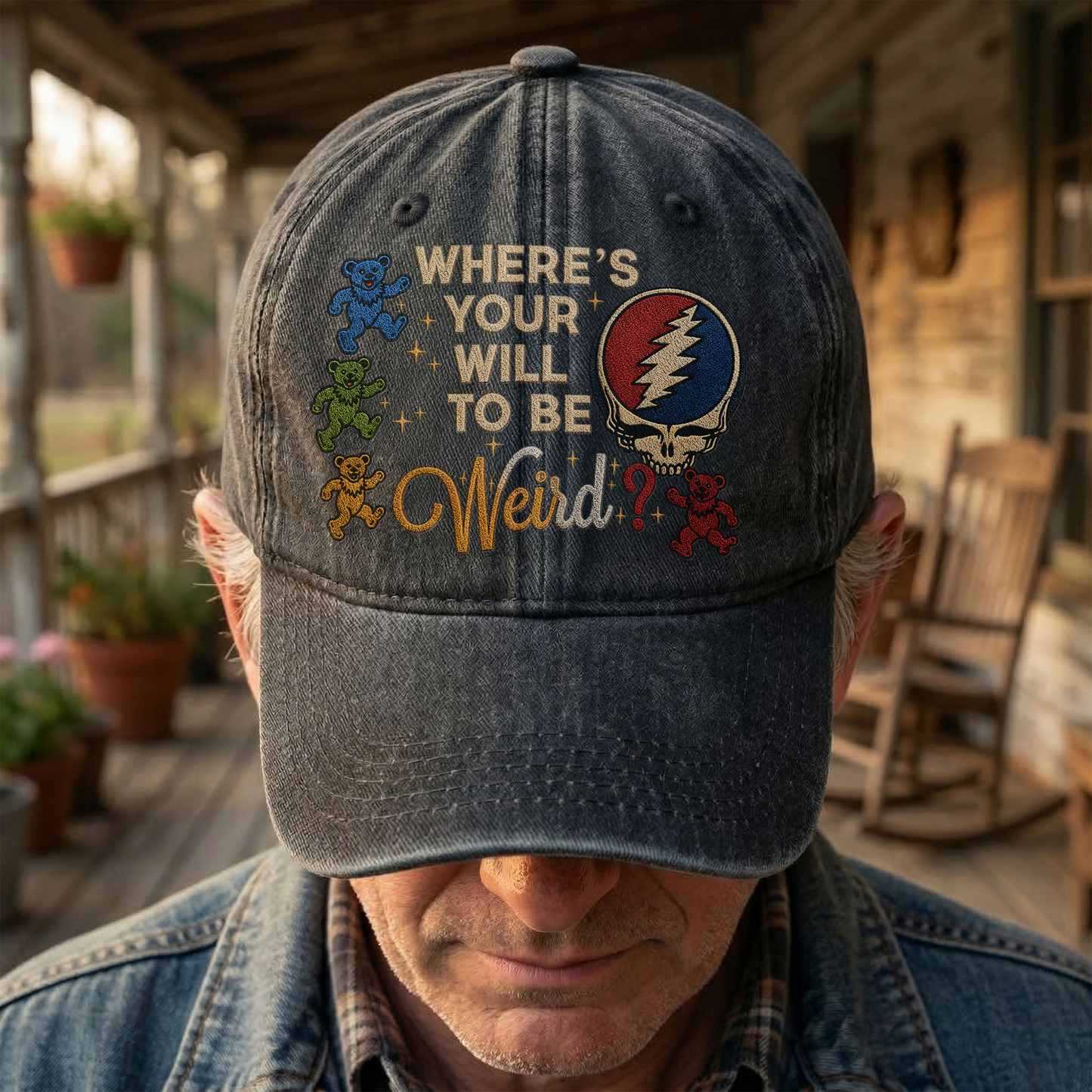 Grateful Dead Steal Your Face Where's Your Will To Be Weird Denim Cap – Retro Vintage Dad Cap Gift For Dad (With Box)
