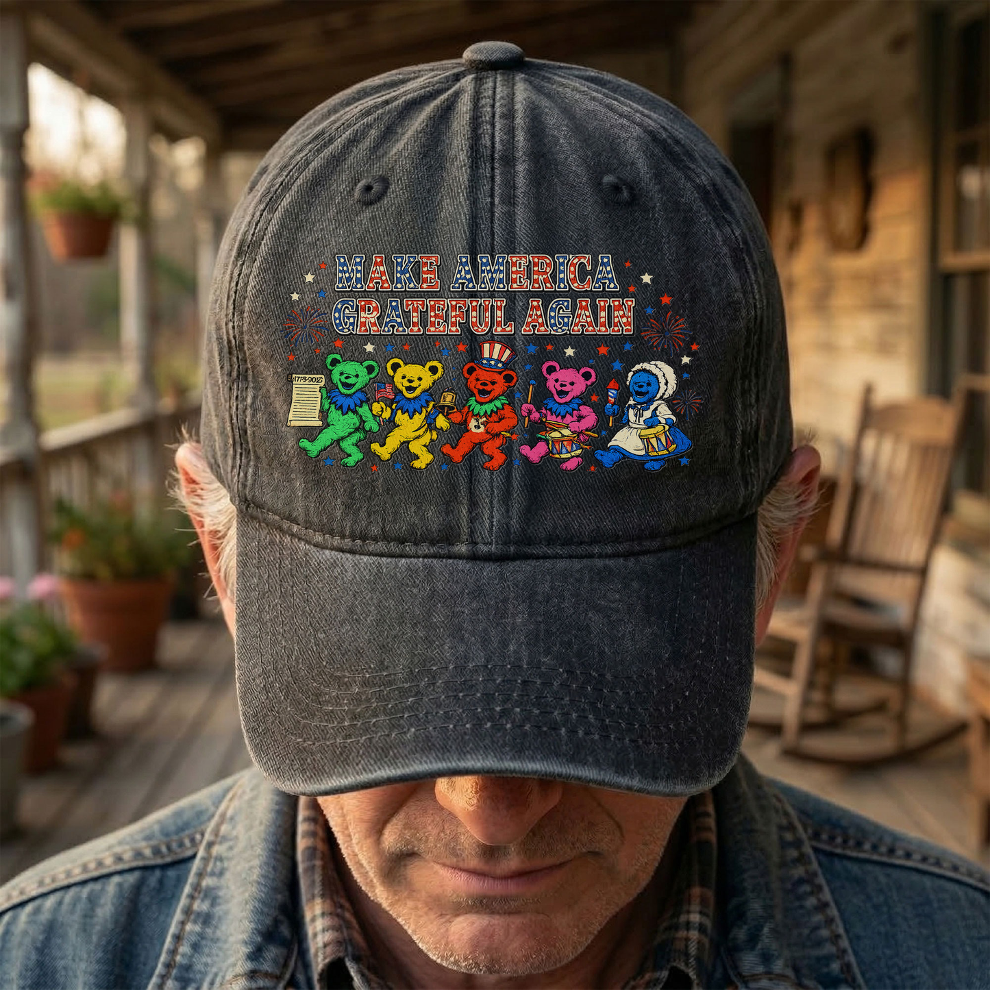 Grateful Dead Make America Grateful Again Dancing Bears Patriotic Denim Cap – Retro Vintage Dad Cap Gift For Dad (With Box)