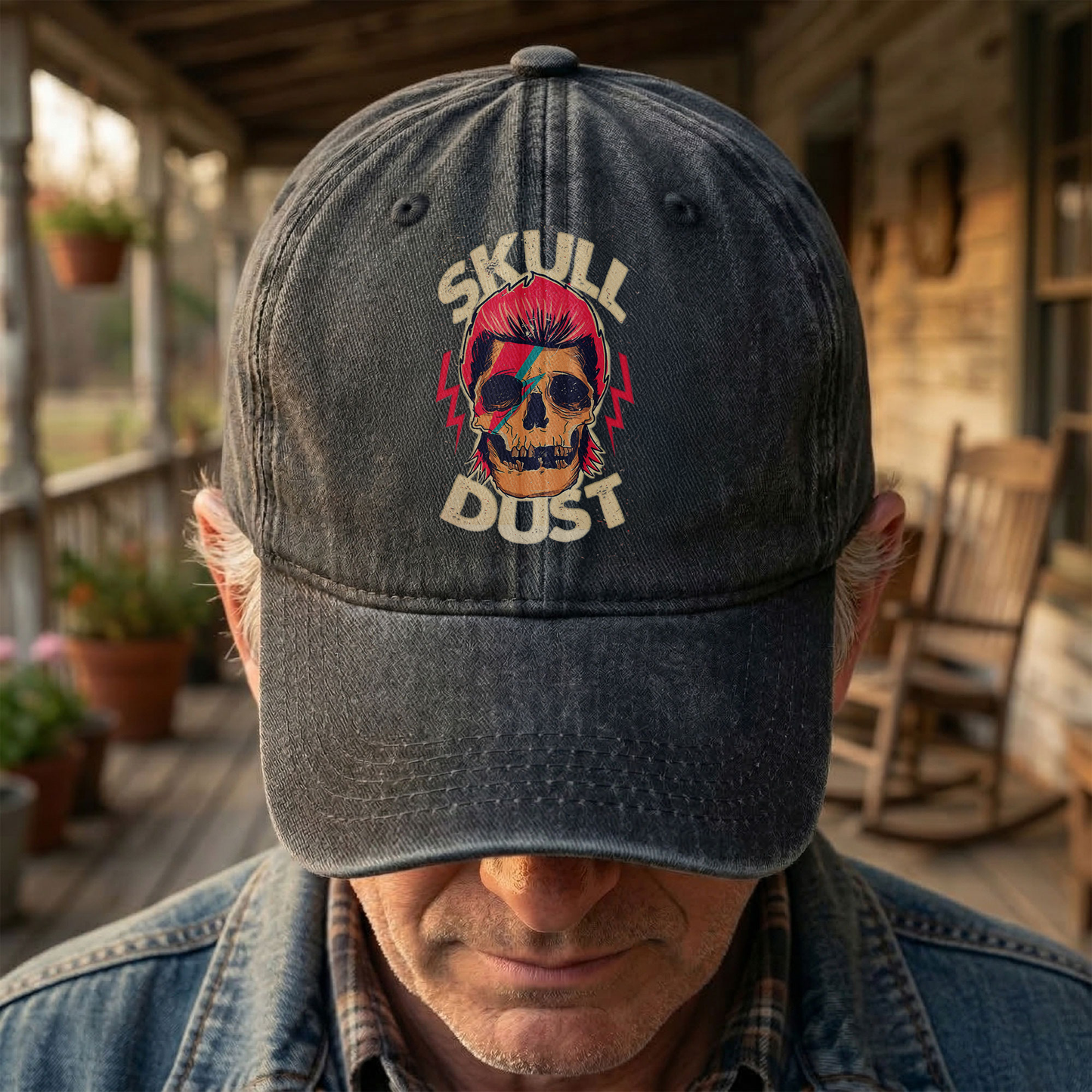 David Bowie Skull Ziggy Stardust Denim Cap – Retro Punk Rock Music Fan Cap Gift For Dad (With Box)