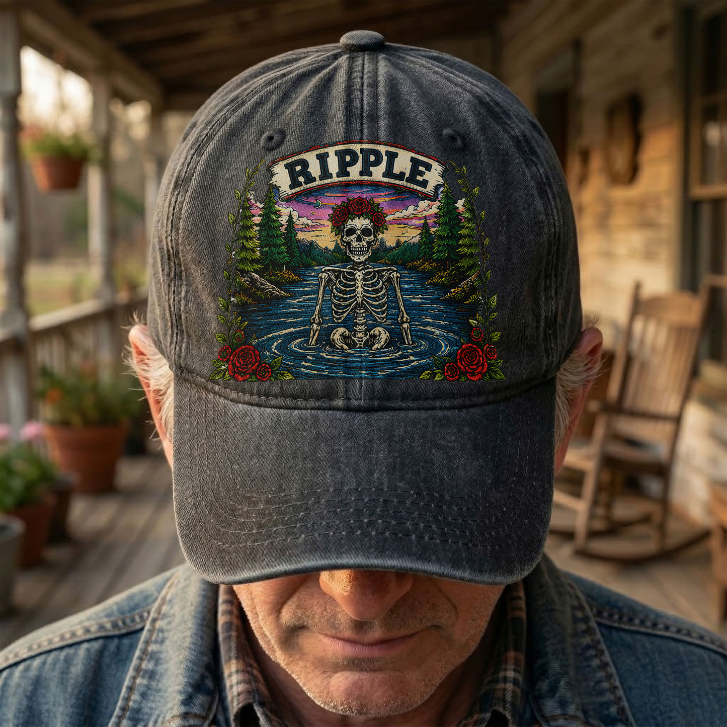 Grateful Dead Ripple Lyrics Skeleton River Nature Denim Cap – Retro Vintage Dad Cap Gift For Dad (With Box)