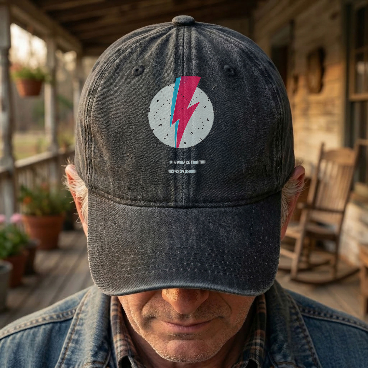 David Bowie Inspired Lightning Bolt Ziggy Stardust Denim Cap – Retro Music Fan Cap Gift For Dad (With Box)