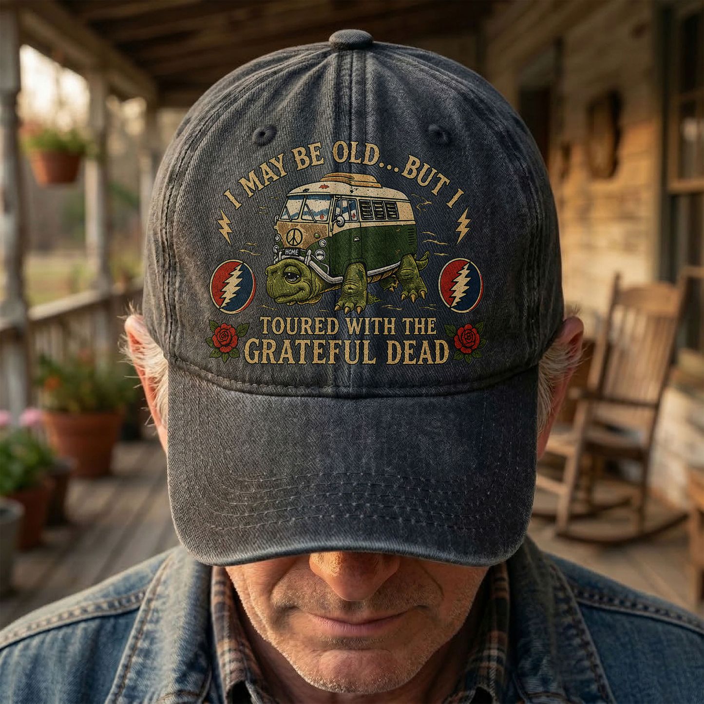 Grateful Dead I May Be Old But I Toured Bus Terrapin Denim Cap – Retro Vintage Dad Cap Gift For Dad (With Box)