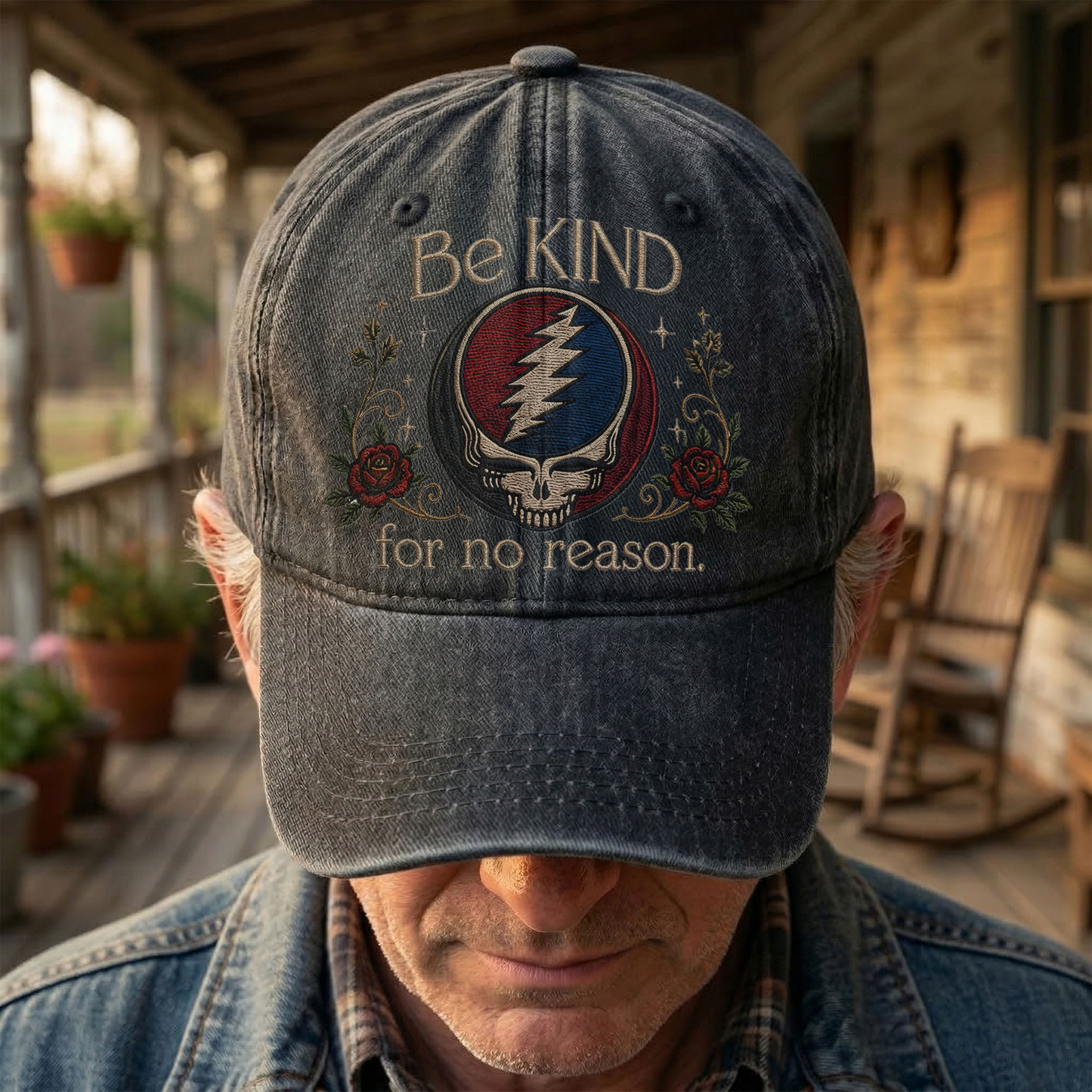 Grateful Dead Be Kind For No Reason Steal Your Face Lightning Skull Denim Cap – Retro Vintage Dad Cap Gift For Dad (With Box)