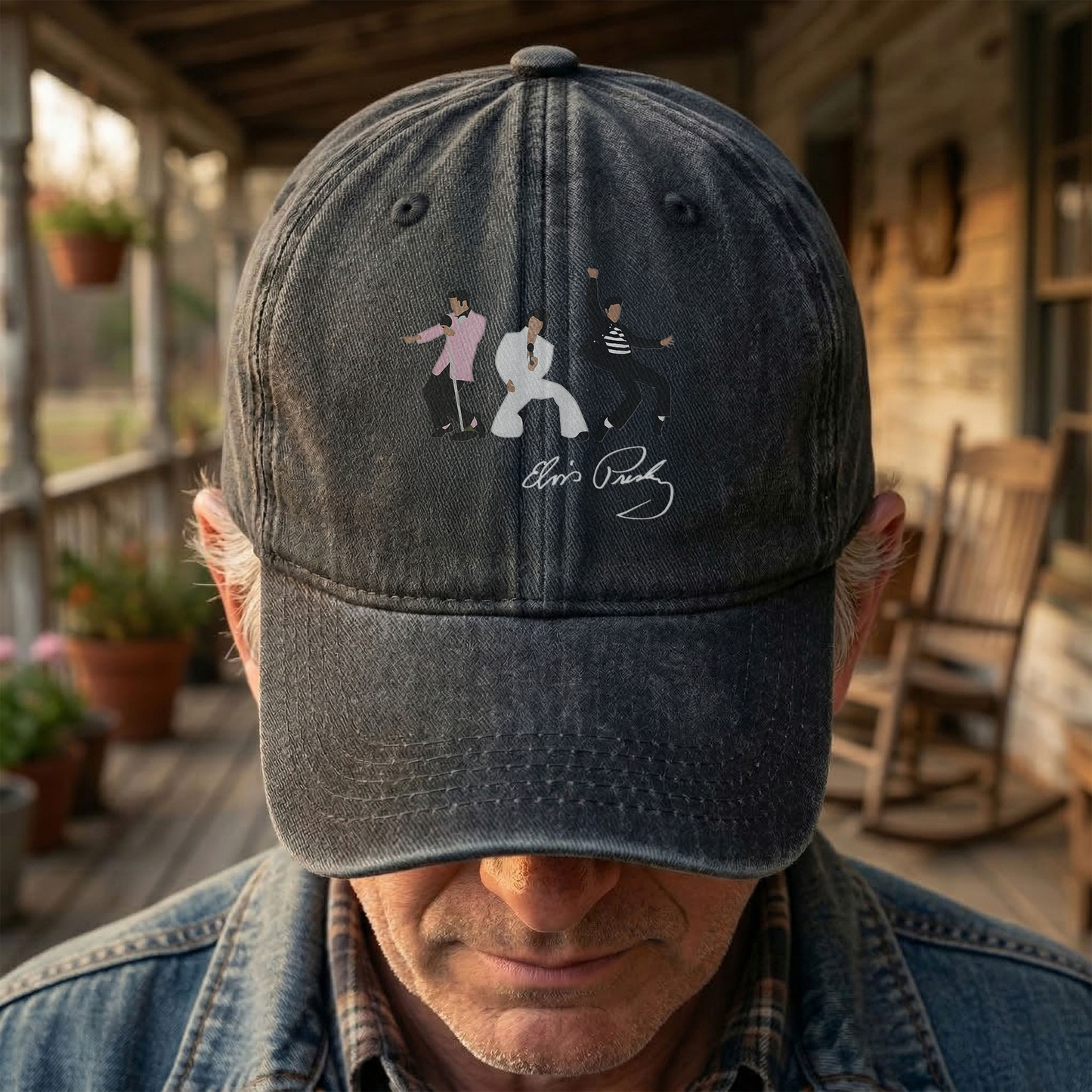 Elvis Presley With Sign Graphic Denim Cap – Vintage Elvis Presley Album Merch Gift for Dad (With Box)