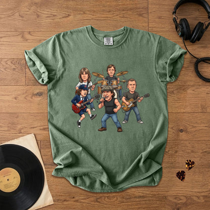AC/DC Caricature Band T-Shirt – Classic Rock Legends Graphic Tee