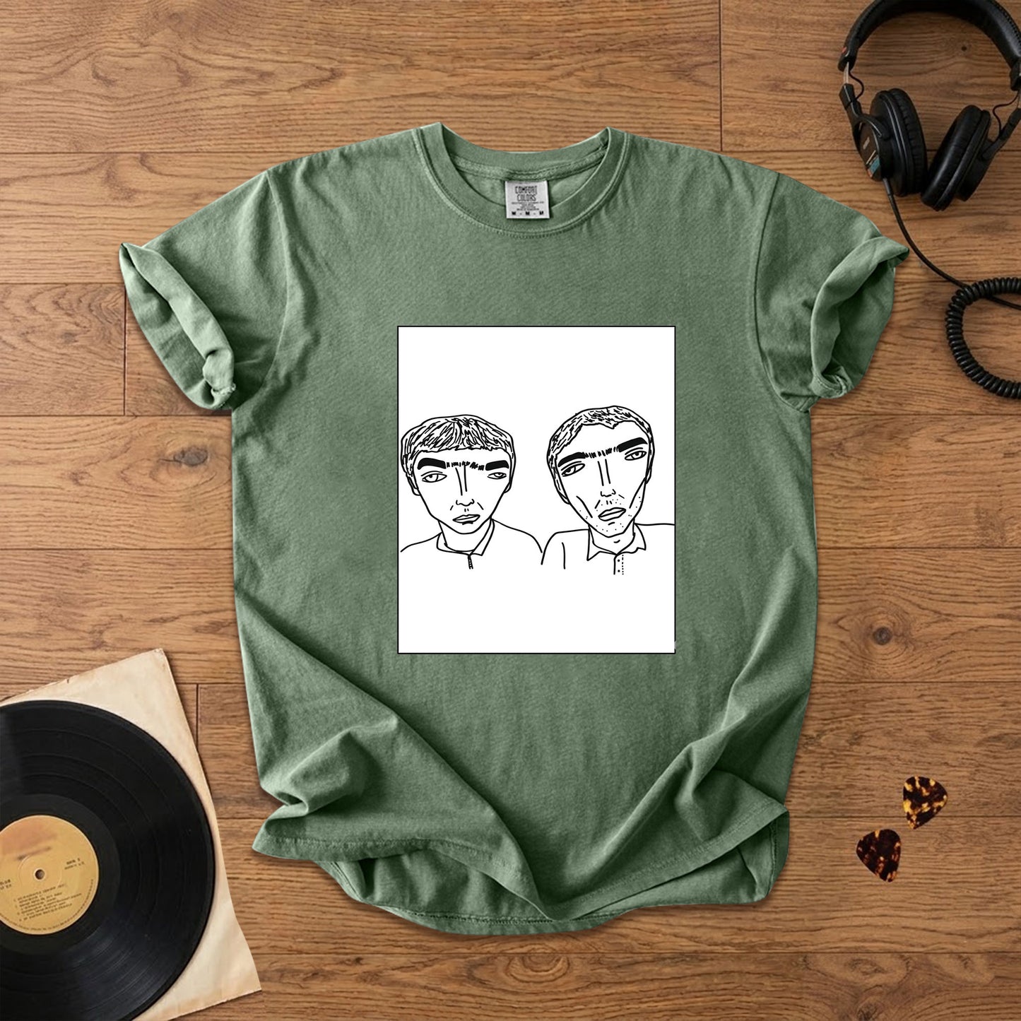 Badly Drawn Liam&Noel Oasis Comfort Tee – Space & Retro Rock Inspired Graphic Shirt