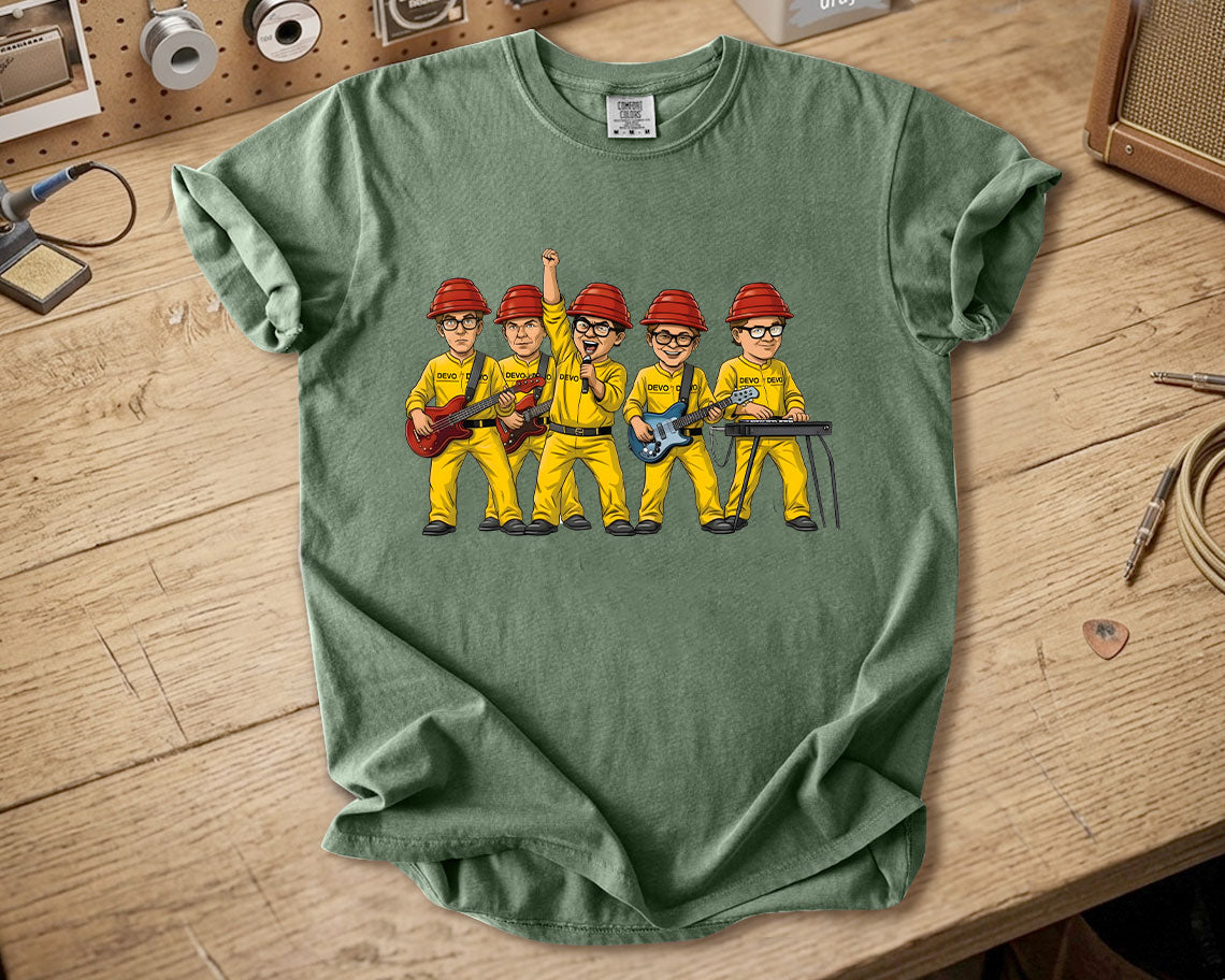DEVO Comfort Colors Tee – Band Members Red Energy Dome Tribute New Wave Rock Shirt
