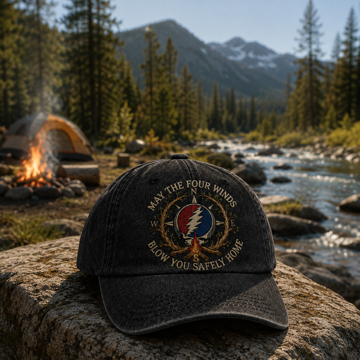 Grateful Dead May The Four Winds Blow You Safely Home Vintage Dad Hat – Deadhead Camping Cap Gift