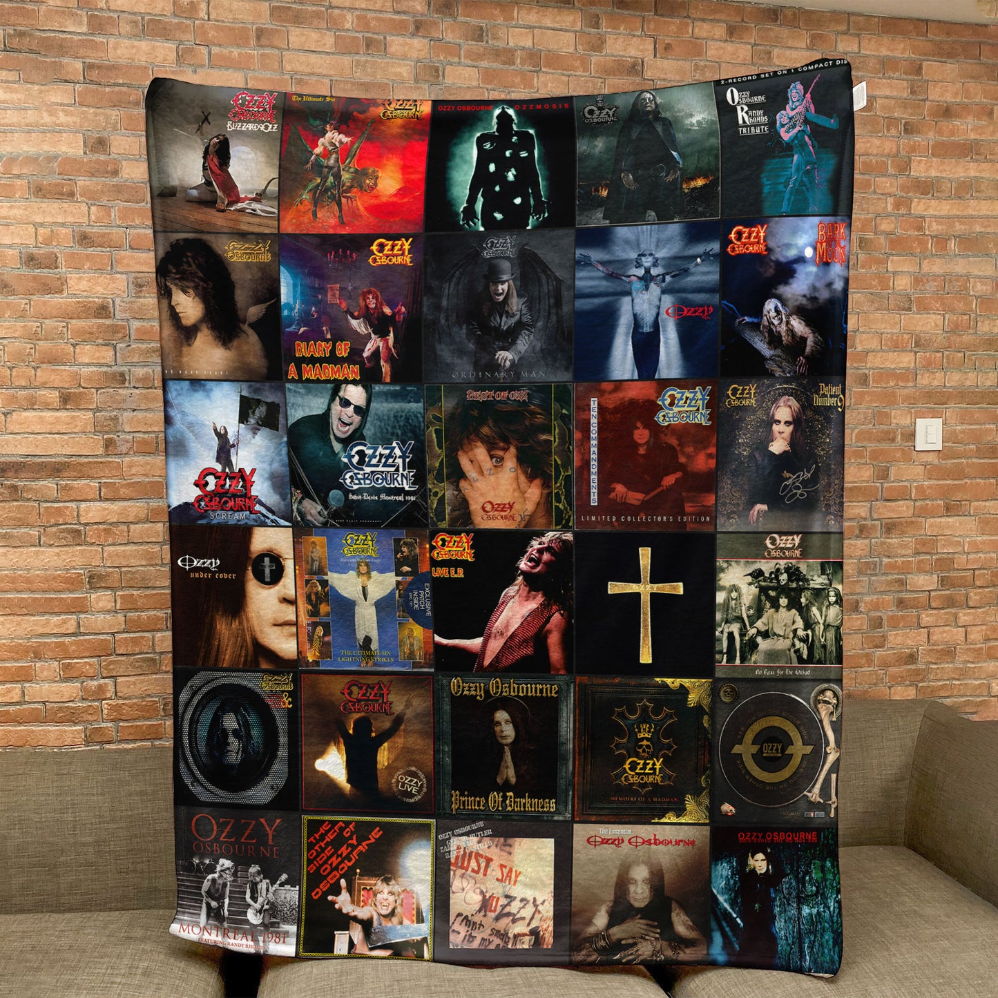Ozzy Osbourne Sherpa Blanket – Album Cover Collage Heavy Metal Throw Blanket
