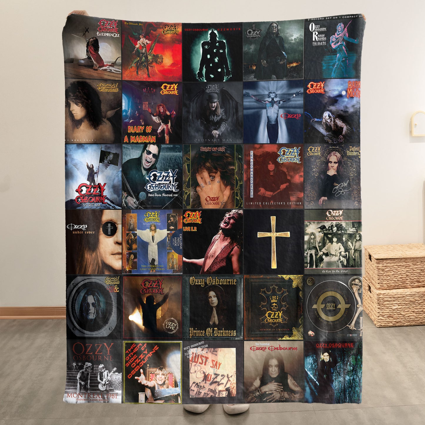 Ozzy Osbourne Sherpa Blanket – Album Cover Collage Heavy Metal Throw Blanket