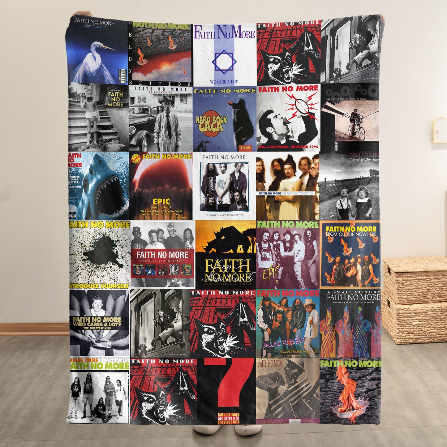 Faith No More Sherpa Blanket – Iconic Album Cover Collage Gift for Rock Fans