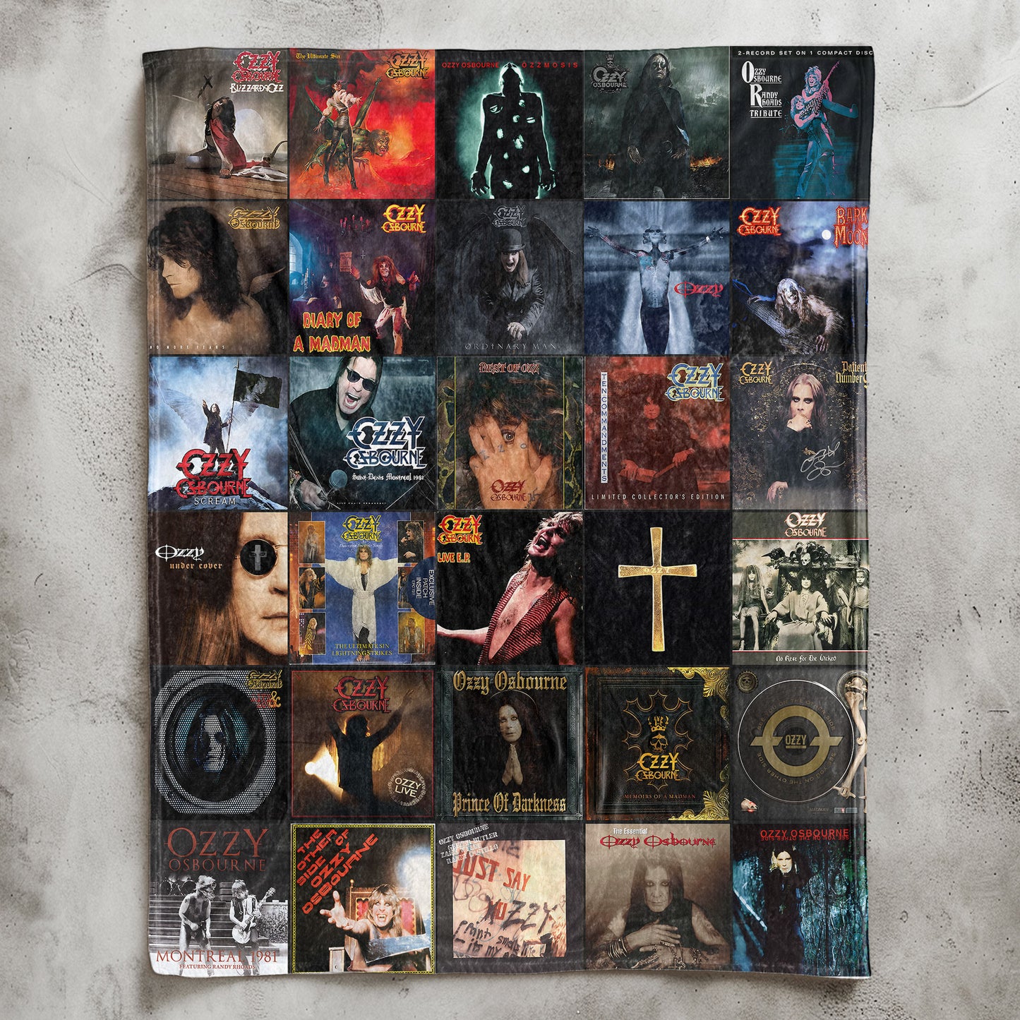 Ozzy Osbourne Sherpa Blanket – Album Cover Collage Heavy Metal Throw Blanket