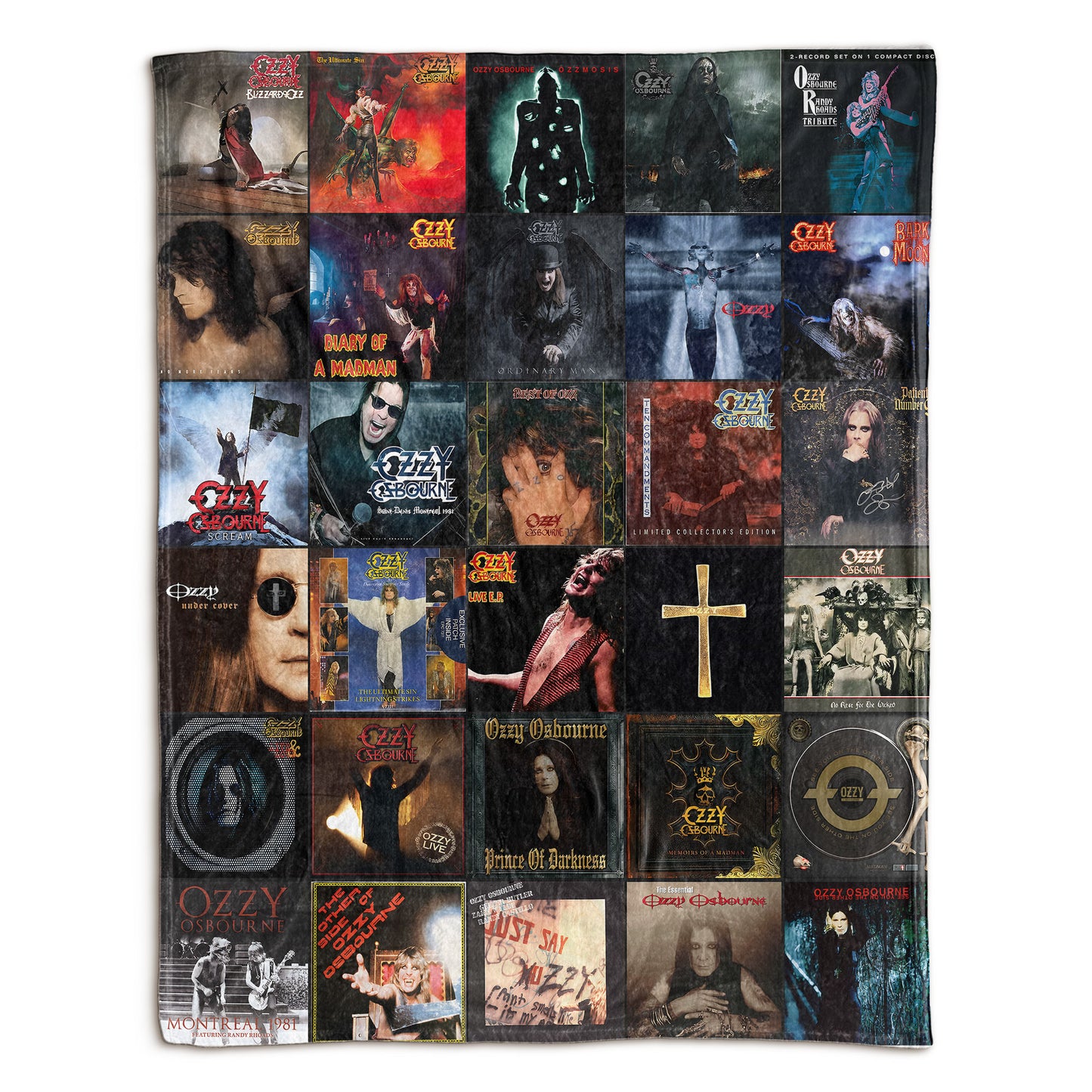 Ozzy Osbourne Sherpa Blanket – Album Cover Collage Heavy Metal Throw Blanket