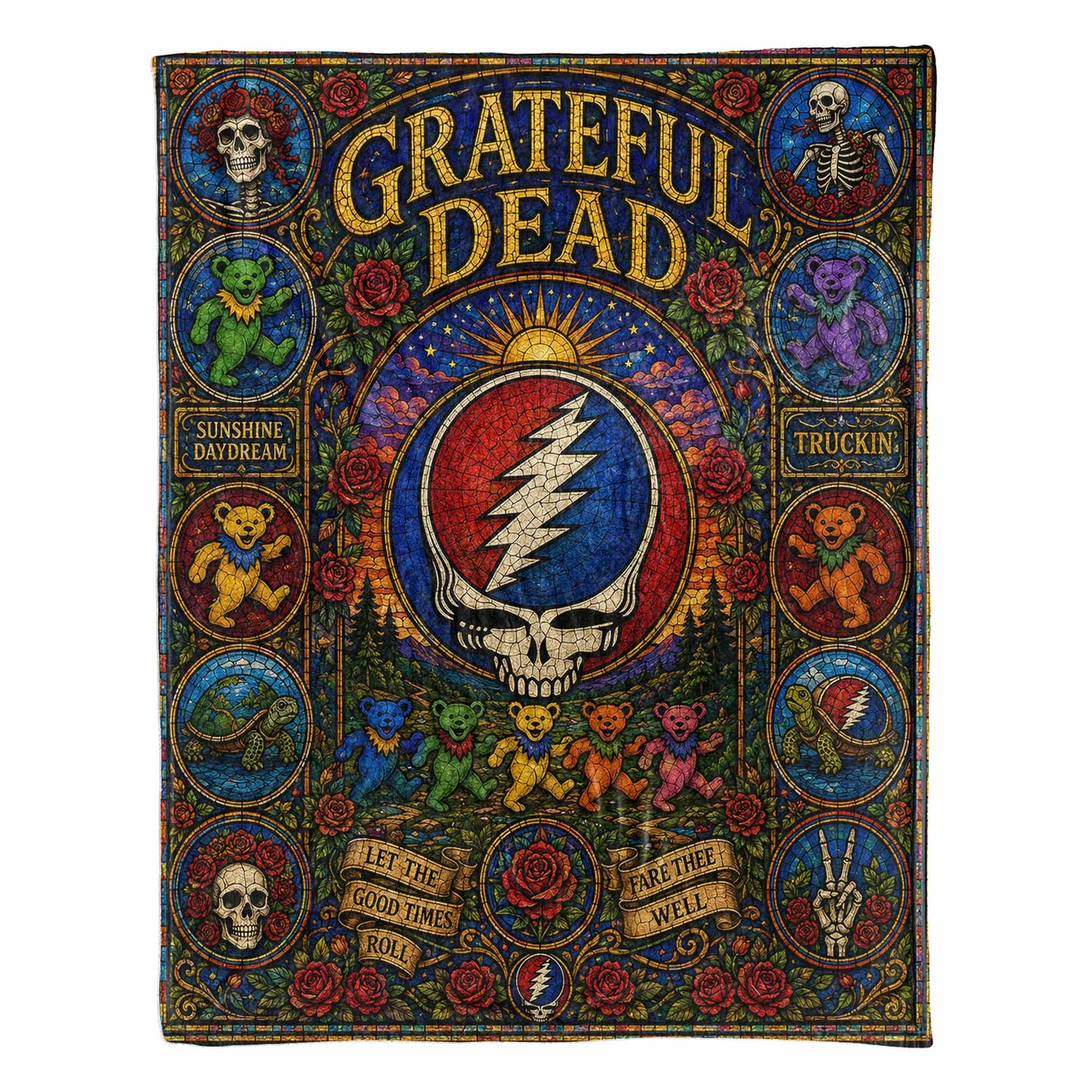 Grateful Dead Sherpa Blanket – Steal Your Face Stained Glass Blanket