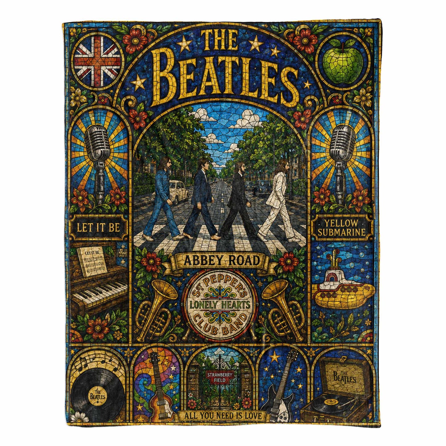 The Beatles Abbey Road Sherpa – Sgt Pepper Stained Glass Blanket