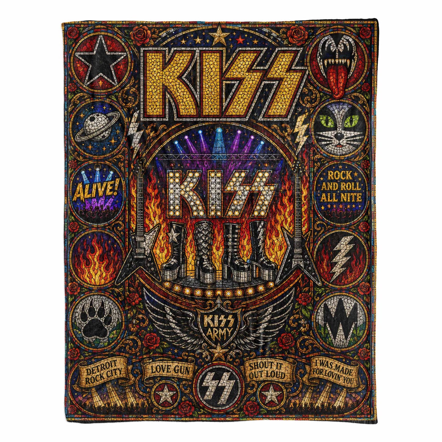 KISS Band Sherpa Blanket – Detroit Rock City Stained Glass Blanket