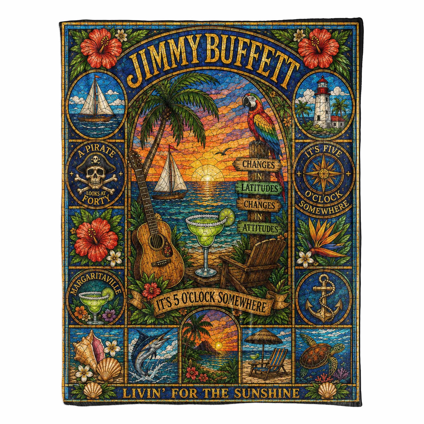 Jimmy Buffett Sherpa Blanket – Margaritaville Stained Glass Blanket