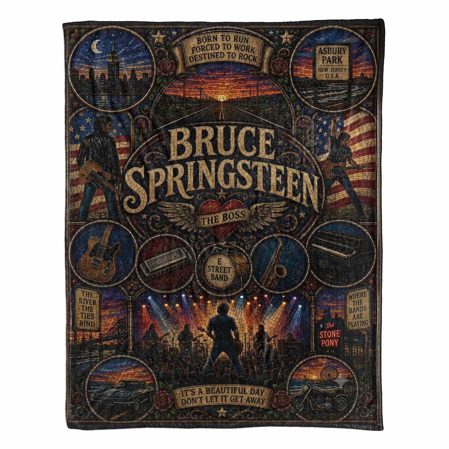 Bruce Springsteen Sherpa Blanket – Born To Run Stained Glass Blanket