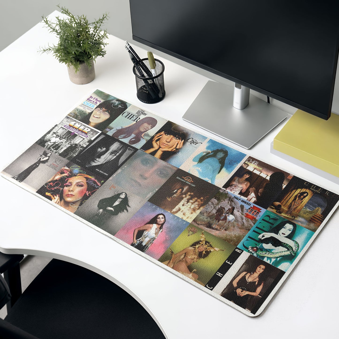 Cher Pop Queen Album Collage Print Desk Mat – Non-slip Office Gift Keyboard Pad Birthday Gift For Music Lovers