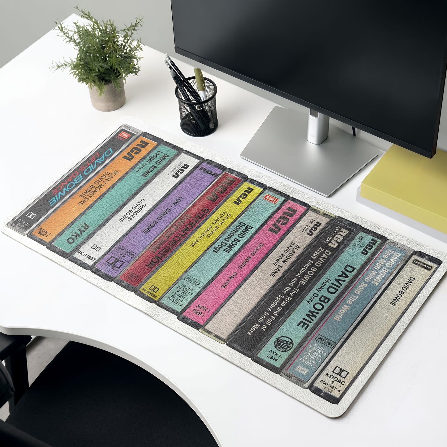 David Bowie Vintage Cassette Tape Stack Desk Mat – Non-slip Office Gift Keyboard Pad Birthday Gift For Music Lovers