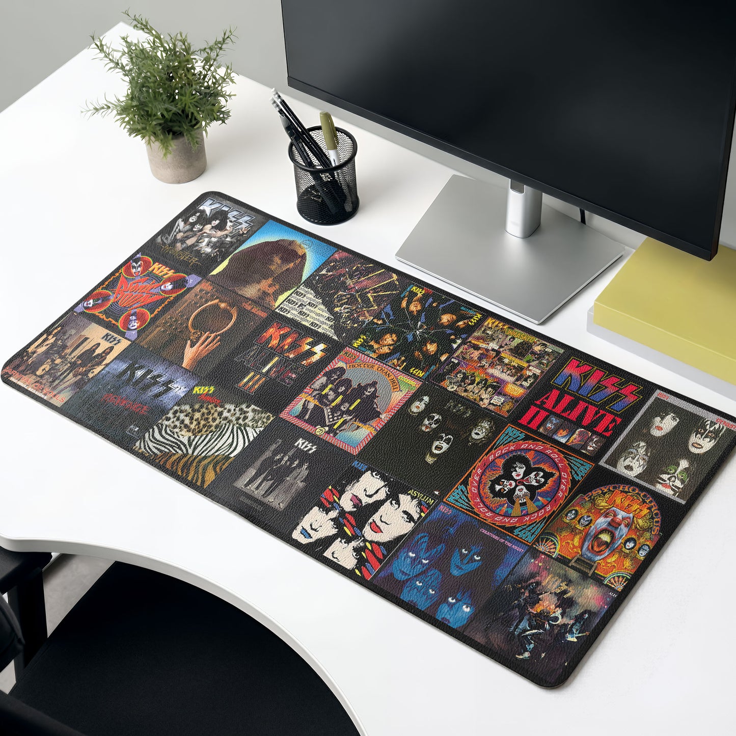 KISS Band Rock N Roll Album Covers Collage Desk Mat – Non-slip Office Gift Keyboard Pad Birthday Gift For Music Lovers