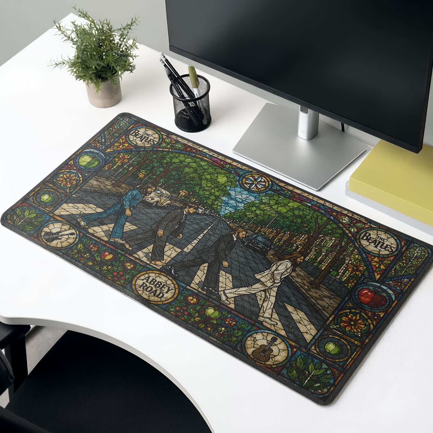 The Beatles Abbey Road Stained Glass Desk Mat – Non-slip Office Gift Keyboard Pad Birthday Gift For Music Lovers
