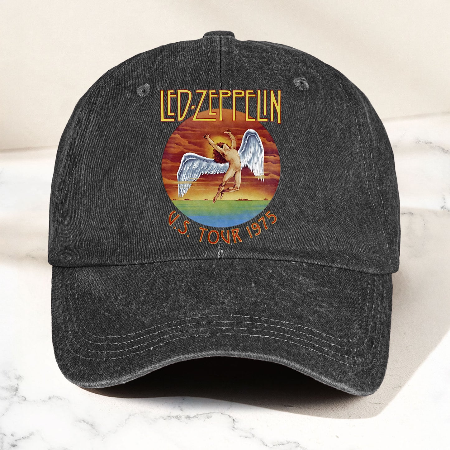 Led Zeppelin Denim Dad Cap – U.S. Tour 1975 Vintage Angel Design ( With BOX)