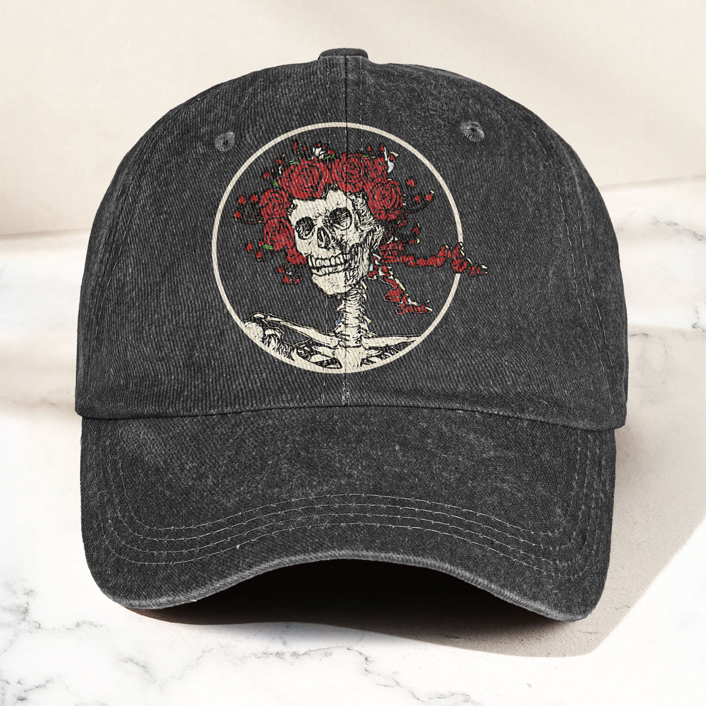 Grateful Dead Denim Dad Cap – Skull & Roses Vintage Design (With BOX)